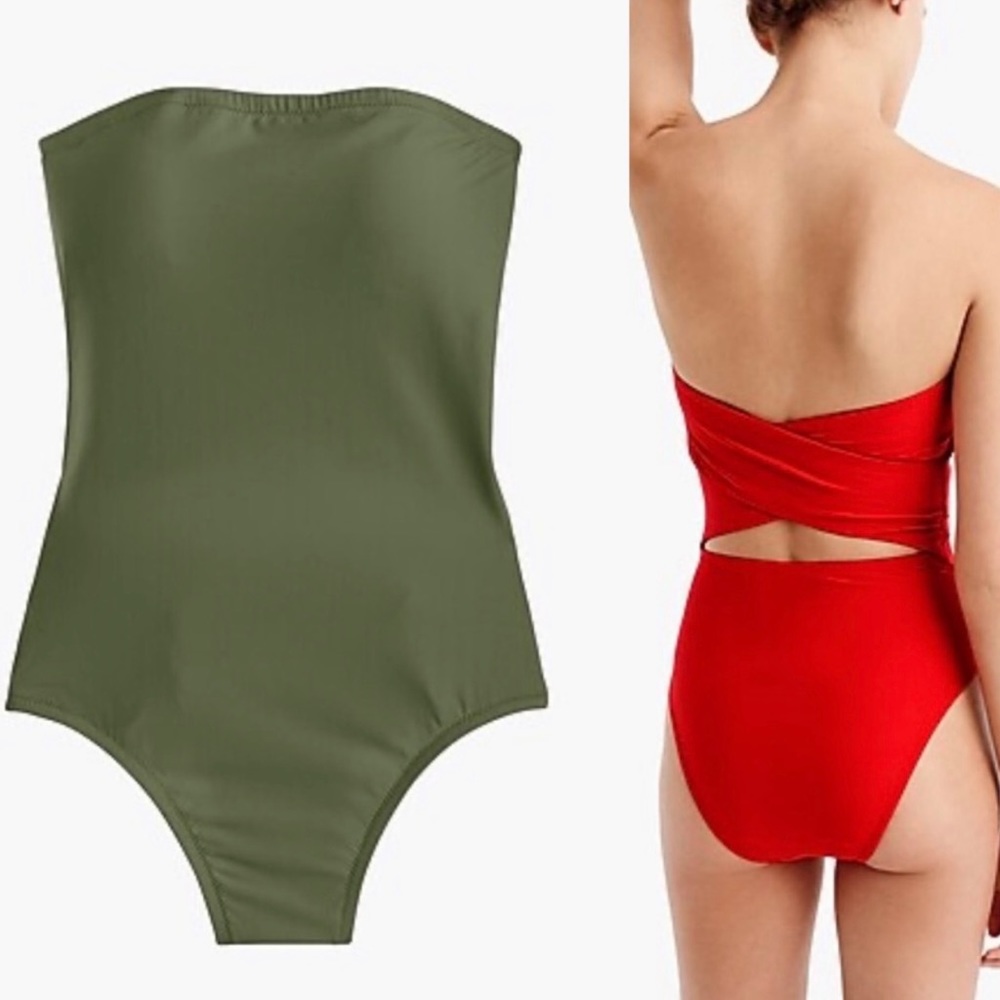 J. Crew green cross-back bandeau one-piece swimsuit, size 4